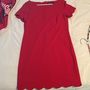 Red Anne Klein shift dress with scalloped hem. Great for business casual!